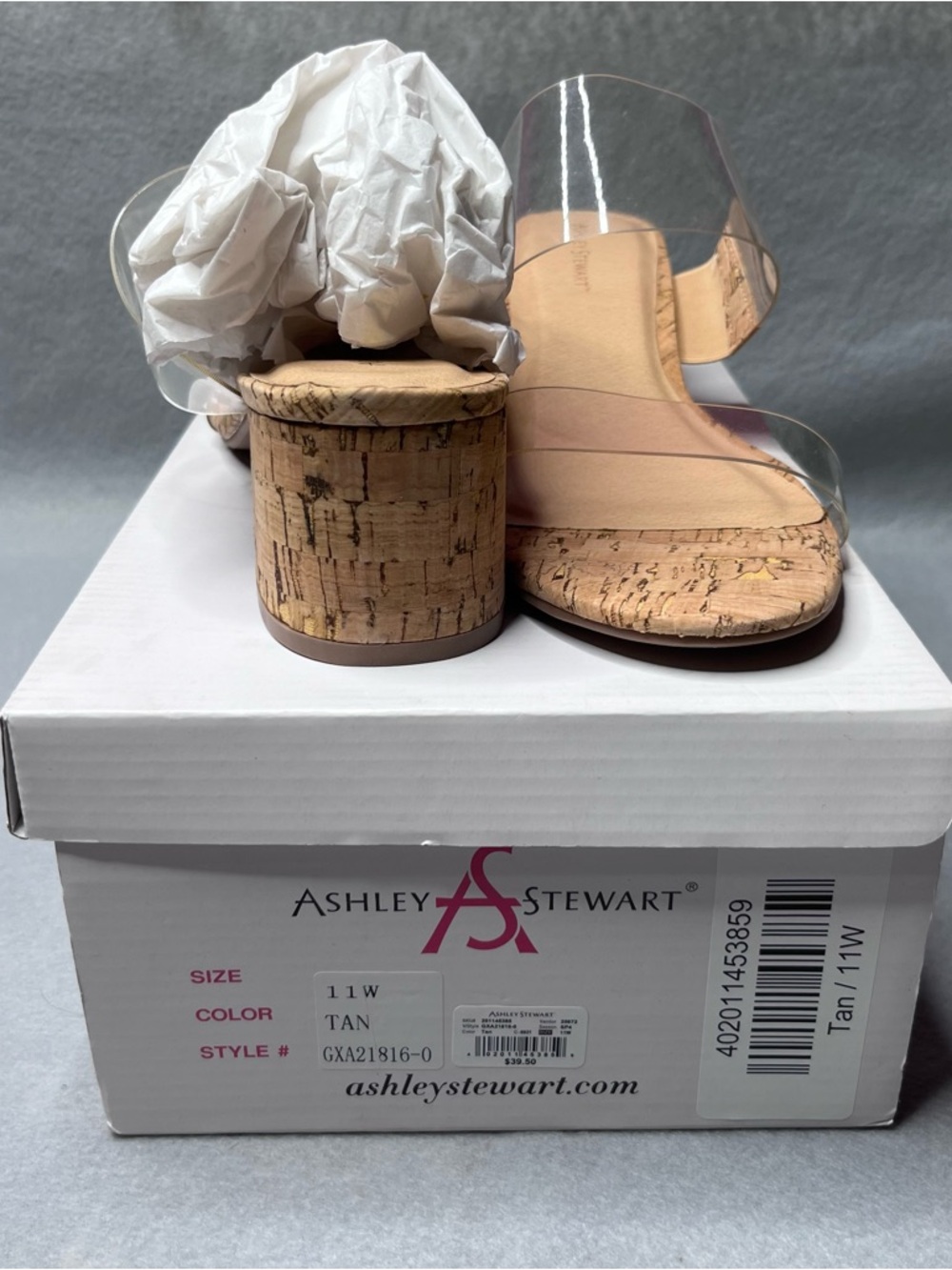Ashley Stewart Tan Clear Strap Cork Block Heel Sandals